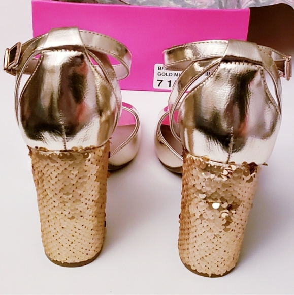 Betsey Johnson Brandy Mettallic Gold & Sequin Heels - Picture 4 of 5